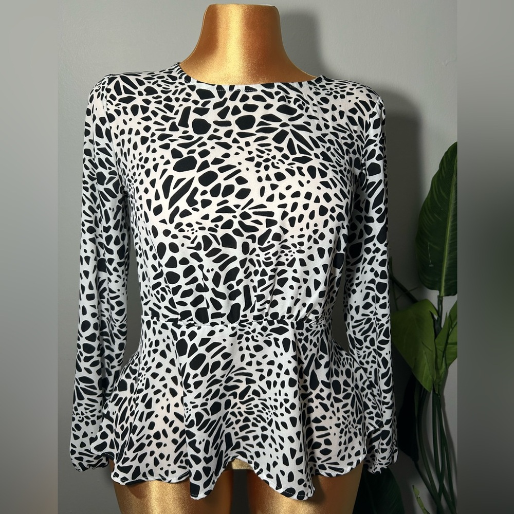 LOFT Monochrome Abstract Long Sleeve Dress